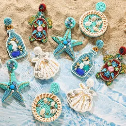 Hoop Huggie Fashion Boho Blue Beads Handmade Wave Shell Turtle Dingle Earring Girls Starfish Pendant Summer Beach Jewelry 230901