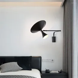 Lâmpada de parede Nordic Longo Pólo Ferro Forjado Simples Sala de estar Estudo Quarto Iluminação Arte Moderna Ajustável Casa Luminárias