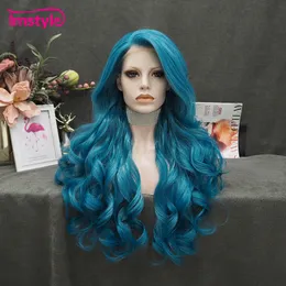 Perucas sintéticas Imstyle Blue Wig Lace Front Wig Syntehtic Perucas Longas Para Mulheres Resistentes ao Calor Fibra Glueless Natural Ondulado Peruca Cosplay Peruca 230901