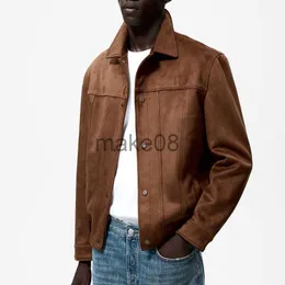Męskie kurtki męskie zamszowe skórzana kurtka klapowa moda swobodny szczupły płaszcz apringowy jesienny płaszcz do mężczyzn J230904