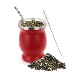 Te koppar 304 Rostfritt stål Double Wall 8oz Yerba Mate Cup Argentine Gourd med Bombillas Cleaning Brush Thermos 230901