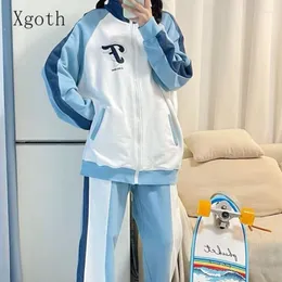 Dwuczęściowe spodnie kobiet Xgoth Sports Zestaw Kobiet Autumn Temperament Student Koreańska wersja luźna cienka moda moda 2 set/singiel