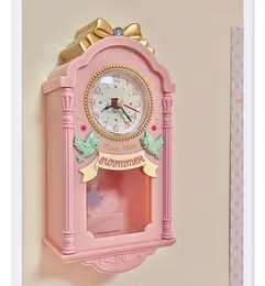 Oggetti decorativi Figurine Merah Muda Lucu Jam Dinding Burung Waktu Bel Ayunan Alarm Rumah Seni Dekorasi Kartun Ruang Tamu Anak Perempuan Hadiah 230904