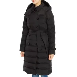 Damenjacke, Parkas, Baumwolljacken, Top-Qualität, lange Jacke mit Gürtelknopf, Mäntel, Wintermantel, leuchtend schwarz, warme Mode-Oberbekleidung, US-europäische Größe