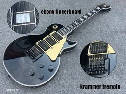 Solid Black Electric Guitar, HHH Pickups, Cream Pickguard Solid Black Electric Guitar, HHH Pickups, Cream Pickguard