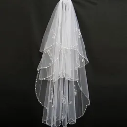 Yeni Düğün Aksesuarları Beyaz Fildişi Moda Şerit Kenarı Kısa Kısa İki Katmanlı Gelin Peçe