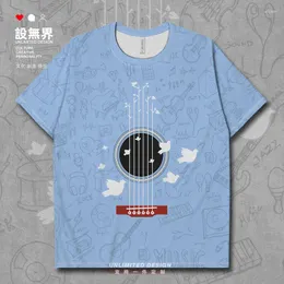 Erkek Tişörtleri Basitlik El Boyalı Müzik Ekipmanı Gitar Güvercin Yaratıcılık Küçük Taze Erkek Gömlek Spor Beyaz Giysiler Yaz Yaz