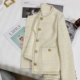 Kvinnors jackor Jaket Wol Untuk Wanita Jaket Trench Leher Bulat Blazer Kantor Pendek Bahan Gaya Korea Musim Semi Dan Gugur 230904