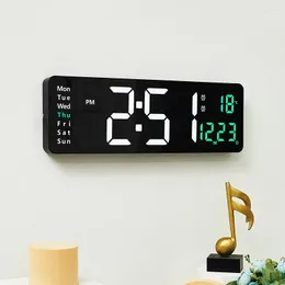 ウォールクロック16インチデジタルリモートコントロール日週間温度タイマーカウントダウンLEDデスクトップテーブル目覚まし時計用寝室の装飾