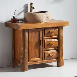 Banyo Lavabo Muslukları Washstand Modern Çin Antika Tarzı Nostaljik Kalın Ahşap Kafar Ağacı Orijinal Ekoloji Kabine Kombinasyonu