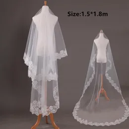 Günstiger Hochzeitsschleier aus weichem Tüll mit Applikationskante, 1, 5, 1, 8 m, weiß, elfenbeinfarben, Brautschleier, Hochzeitszubehör, Voiles de Mariage2352