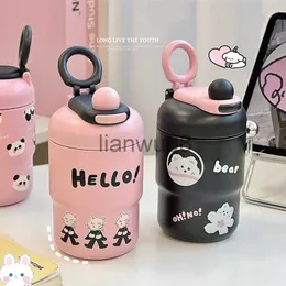 أكواب أطباق الأواني kawaii cat bear thermos bottle for Kids Girl Coffee Coffee Thermal for Hold Drinks Water Tea Milk Stains Steel Cup X0904