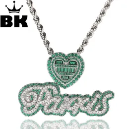 Pendant Necklaces THE BLING KING Custom Name Necklace For Women Green Pink Bubble Letter Pendant Apple/Heart Clasp Full Iced Out CZ Trendy Jewelry 230901