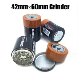 Estilo de bateria criativa grande 42mm moedor de metal erva seca 3 peças camadas liga de zinco moedores de tabaco acessórios para fumar com caixa de exibição