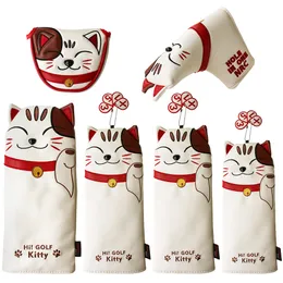 Other Golf Products Golf Headcover Lucky Cat Golf Head Cover for Driver Fairway Hybrid Putter PU Leather Protector Magnetic Closure 230901