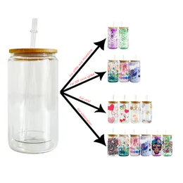 USA Warehouse 12oz 25pcs/case Sublimation Snow Globe Glitter二重壁クリスタル透明な透明なガラスソーダコーヒービール