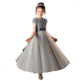 Girl Dresses Glitter Sequins Short Sleeves Flower Girls For Wedding Tulle Puffy Princess Birthday Party Christmas Prom Ball Wear