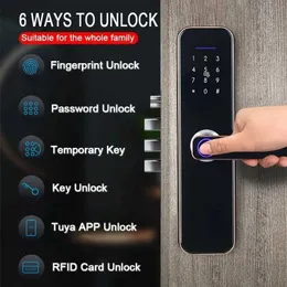Fechaduras de porta wi-fi eletrônico inteligente fechadura da porta com tuya app segurança biométrico impressão digital senha cartão rfid hkd230903