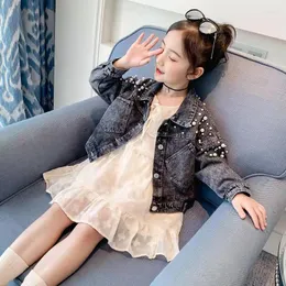 Jackor Girls Fashion Pearl Denim Jacket Spring 2023 Children Korean Style Top Toddler Baby Sequin Jean Coat Kids Clothing XMP85