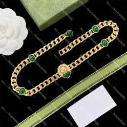 Luxury Metal Gold Emerald Necklaces Lion Head Golden Necklace High Quality Cuba Chain Necklace