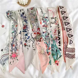 Pendant Scarves French Tarot Spring New Versatile Plants and Flowers Women's Twill Silk Small Scarf Wrap Hand Tie Bind a bag Ribbon Hair Band x0904