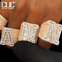 Pierścienie ślubne A-Z Pojedyncze litery Pierścień dla mężczyzn lód cyrkon Złote srebrne kolory pierścionki miedziane Modna moda biżuteria