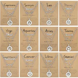 3Pcs/set Twelve Constellation Pendant Necklaces Couple Lover Fashion Cardboard Star Zodiac Sign Charm Pisces Necklace Jewelry Gifts