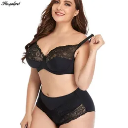 Plusgalpret Floral Lace Women Lingeries Full Cup Half-Transparent Plus Size Bra Unlined Bh Ultra Thin Female Briefs 5Xl 6Xl 7Xl LJ2273