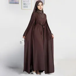 エスニック服2ピースアバヤセットイスラム教徒の女性ジャズクレープマッチする衣装カジュアルノースリーブロングドレス着物イスラムラマダンヒジャービ（いいえ