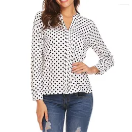 Women's T Shirts High Quality Fashion Polka Dot Printed V-neck Long Sleeved Loose Fitting Blouse Pullover Blusas Femeninas Elegantes