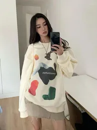 Kadın Hoodies Deeptown Y2K Kpop Vintage Grafik Bej Sweatshirts Kadın Kore Moda Uzun Kollu Külot Amerikan Retro Büyük Boy Gevşek