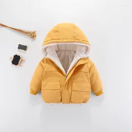 ジャケットチルドレン服赤ちゃん冬ジャケット2023コットンウォームとプラッシュの厚いフード付き