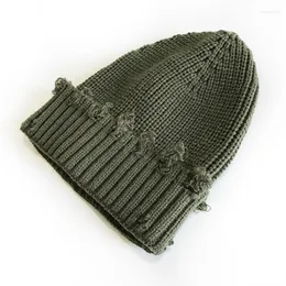 Berets Fashion Hole Do Army Green Color Old Wool Knitting Warm Private Qiu Dong Tide Bowler Hats