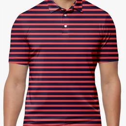 Herrpolos Navy Red Stripes Polo Tshirts Art Print Trending Shirt Summer Shortsleeve Custom Clothing 230901