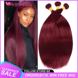 Lace Wigs Aopusi 99J Straight Brazilian Human Hair Bundles Burgundy Red Straight Hair Weave Bundles 1/3/4 PCS Bundle Deals Hair 230901