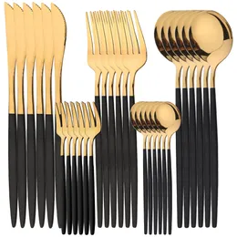 Dinnerware Sets 30Pcs Set Stainless Steel Dinner Knife Fruit Fork Spoon Black Gold Cutlery Kitchen Tableware Silverware 230901