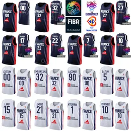 Drucken Frankreich Basketball 1 Frank Ntilikina Trikot Französische Weltmeisterschaft 17 Vincent Poirier 90 Paul Lacombe 39 Yoan Makoundou 15 Nicolas Lang 13 Bodian Massa Juhann BEGARIN