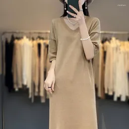 Kvinnors tröjor Wotews Brand Casual Comfort Cotton Dress Sweater Solid Color Sticked Summer Pullover Long Cotta