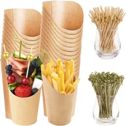 Disposable Take Out Containers Kraft Paper Cups with Bamboo Cocktail Picks Set Snack Charcuterie Baking TakeOut Party Dessert Supplies 230901