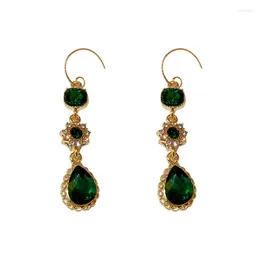 Dangle Earrings Elegant Luxury Exaggerated Green Crystal Long For Women Emerald Flowers Drop Hanging Earring Party Wedding Gifts