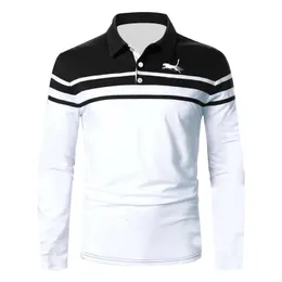 Mens Polos Men Long Sleeve Slim Fit Print Spell Color Polo Shirt Business Casual Sport Tops 230904