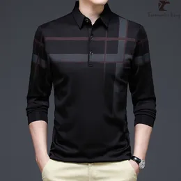 Herren-Polohemden, lässige Langarm-Poloshirts für Männer, schmale Passform, koreanische Mode, Button-Business, 230904