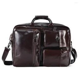 Briefcases Genuine Leather Briefcase For Men Messenger Bag Multifunction Purpose 17.3" Laptop Backpack High Capacity Travel Rucksack