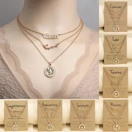 3Pcs/Set Zodiac Sign Necklaces Set For Women 12 Constellation Letter Pendant Chain Choker Birthday Jewelry With Cardboard Card