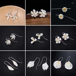 Dangle Earrings Jisensp Silver Color Flowers Drop for Women Fashion Flower Design Lady Lady Valentine's Day Gifts Bijoux