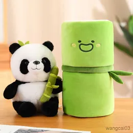 حيوانات أفخم محشوة 2023New Bamboo Tube مجموعة Panda Set Plush Toy Plushies Plushies محشوة دمية دمية عكسية تصميم هدية عيد ميلاد الأطفال R230904