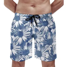 Shorts masculinos aquarela margaridas placa verão abstrato floral impressão design bonito praia esportes surf padrão de secagem rápida troncos de natação