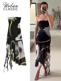 Basic Casual Dresses Gaun asimetris Tulle motif elegan gaun panjang lurus Off Shoulder berlipat wanita pesta tanpa tali Vestido baru musim panas 2023 230904