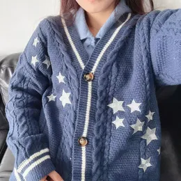 Suéteres femininos Biru Navy Buatan Tangan Tay Rajutan Bintang Bordir Lorswift Cardigan Besar Mewah Wanita Coreia Moda Morango Kintwears 230904
