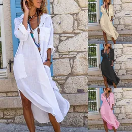 Casual Cotton Linen Loose Shirt Dress Women Summer Fashion Streetwear Split Button Long Dress White Black Beach Holiday Vestidos 2308241